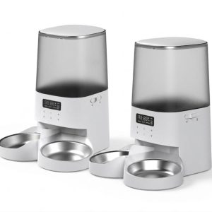 Dual-bowl feeder with voice recording to call pets to eat