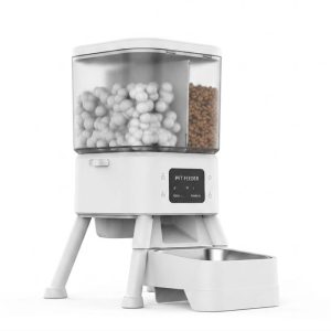 Dual-silo feeder with elevated bowl for more comfortable eating