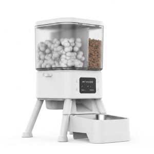 Dual-silo feeder with elevated bowl for more comfortable eating